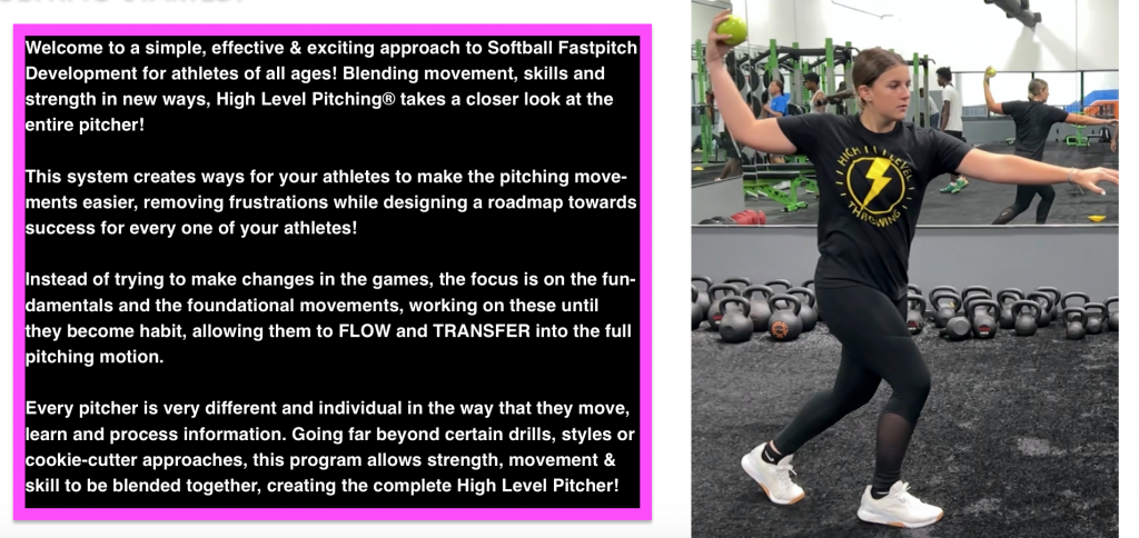 High Level Pitching – YOUTH Softball