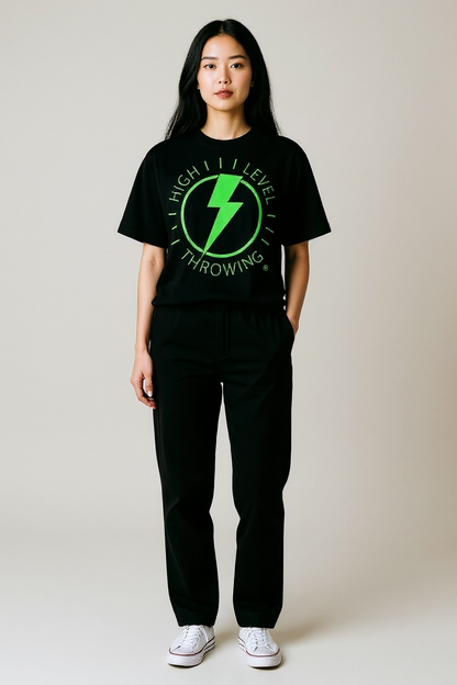 Lightning Bolt T-Shirt - Black/Lime Green